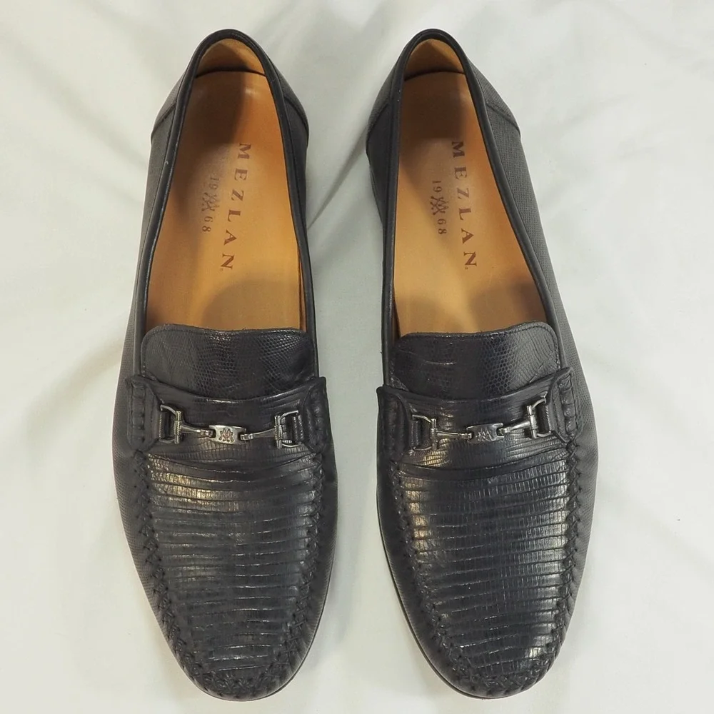 Mezlan Sileno Men 10 M Black Bit Loafer Exotic Genuine Lizard Luxury Dress Shoes
